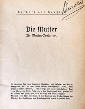 Image du vendeur pour [Libretto] Die Mutter. Ein Marien-Oratorium mis en vente par Paul van Kuik Antiquarian Music