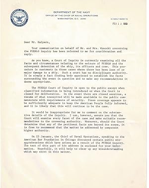 A TWO-PAGE TYPED LETTER SIGNED by REAR ADMIRAL ALLAN FOSTER FLEMING regarding the investigation i...