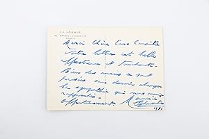 Carte postale autographe dédicacée de Maurice Chevalier adressée à l'écrivain Caro Canaille, la f...