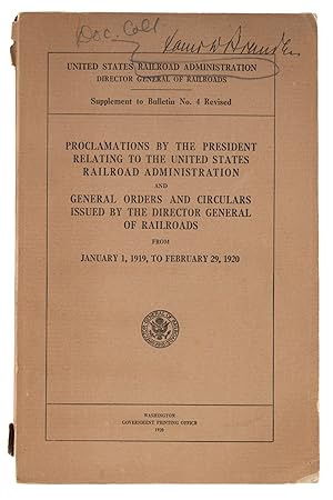 Imagen del vendedor de Proclamations by the President Relating to the United States Railroad a la venta por The Lawbook Exchange, Ltd., ABAA  ILAB