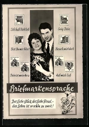 Bild des Verkufers fr Ansichtskarte Briefmarkensprache - Der Liebe Glck der Liebe Freud, das Leben ist so schn zu zweit !, Ewig Dein, Bist Du mir bse? zum Verkauf von Bartko-Reher