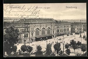 Ansichtskarte Strassburg, Bahnhof aus der Vogelschau