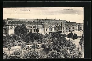Ansichtskarte Strassburg, Strassenbahn am Hauptbahnhof
