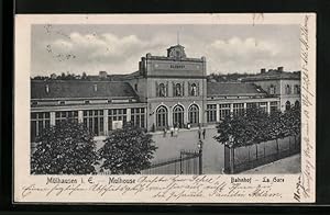 Ansichtskarte Mülhausen i. Els., Bahnhof aus der Vogelschau