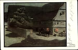 Künstler Ansichtskarte / Postkarte Strich Chapell, Mondnacht, Kutsche, Gasthaus