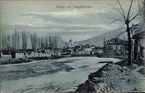 Seller image for Ansichtskarte / Postkarte Prilep Mazedonien, Blick auf den Ort mit Hauptkirche, Fluss for sale by akpool GmbH