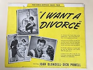 Image du vendeur pour I Want a Divorce 1940 Joan Blondell, Dick Powell, Gloria Dickson mis en vente par AcornBooksNH