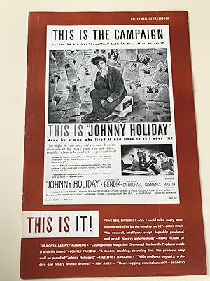 Image du vendeur pour Johnny Holiday Pressbook 1950 William Bendix, Hoagy Carmichael, Stanley Clements, Allen Martin mis en vente par AcornBooksNH