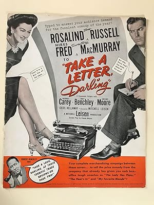 Bild des Verkufers fr Take a Letter, Darling Pressbook 1942 Rosalind Russell, Fred MacMurray, Macdonald Carey zum Verkauf von AcornBooksNH