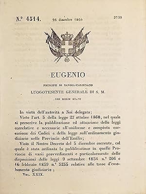 Immagine del venditore per Decreto Eugenio - Codici di procedura civile e penale nell'Emilia - 1860 venduto da Chartaland