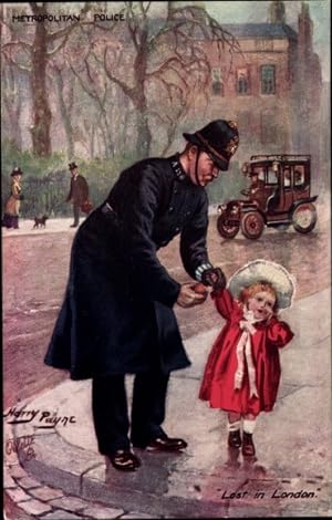 Künstler Ansichtskarte / Postkarte Payne, H., Metropolitan Police, Lost in London, Polizist, Mädc...