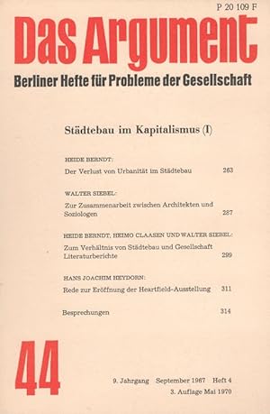 Immagine del venditore per Das ARGUMENT 44 - Stdtebau im Kapitalismus (I) Berliner Hefte fr probleme der Gesellschaft / 9. Jahrgang September 1967 venduto da Versandantiquariat Nussbaum