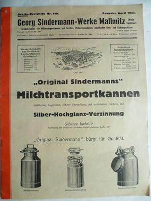 Georg Sindermann Werke Mallmitz Kreis Sprottau. Brutto-Preisliste Nr. 110 Original Sindermanns Mi...