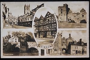 Ludlow Postcard Ludford bridge Broad Street Feathers Hotel Home Brew Ales