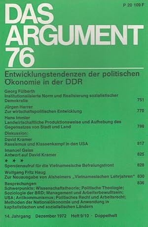 Immagine del venditore per Das ARGUMENT 76 - Entwickungstendenzen der politischen konomie in der DDR Zeitschrift fr Philosophie und Sozialwissenschaften / 14. Jahrgang Dezember 1972 venduto da Versandantiquariat Nussbaum