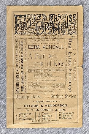 1893 Playbill for the Fuller Opera House in Madison, Wisconsin. Ezra Kendall in "A Pair of Kids"