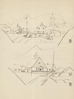 Original Art. Two Drawings of Greenland, pen and ink sketches on one 8.25 x 11 sheet of drawing p...