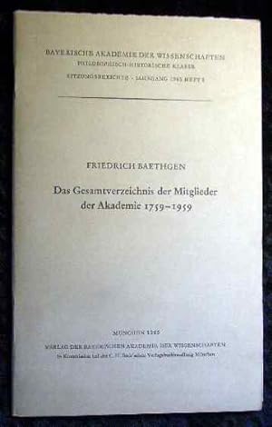 Bild des Verkufers fr Das Gesamtverzeichnis der Mitglieder der Akademie 1759 - 1959. zum Verkauf von Roland Antiquariat UG haftungsbeschrnkt