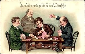 Ansichtskarte / Postkarte Glückwunsch Neujahr, Männer spielen Karten, Bier, Zigaretten, Zigarre