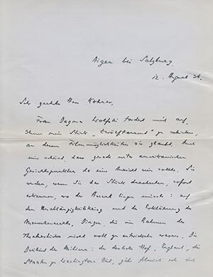 Bild des Verkufers fr Eigenh. Brief mit U. zum Verkauf von Antiquariat Halkyone