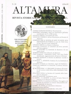 Bild des Verkufers fr Altamura. Rivista storica/bollettino dell'A.B.M.C. N.36, 1994-95 zum Verkauf von Biblioteca di Babele