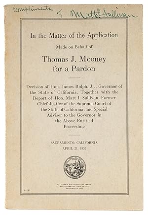 Imagen del vendedor de In the Matter of the Application Made on Behalf of Thomas J Mooney. a la venta por The Lawbook Exchange, Ltd., ABAA  ILAB