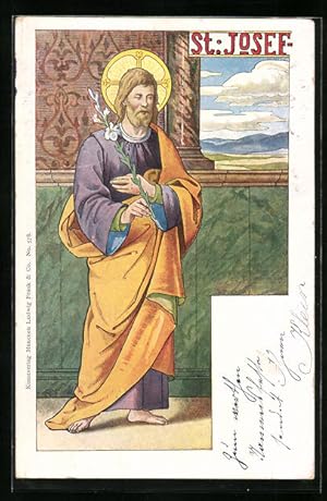 Ansichtskarte Schutzpatron St. Josef mit einer Blume