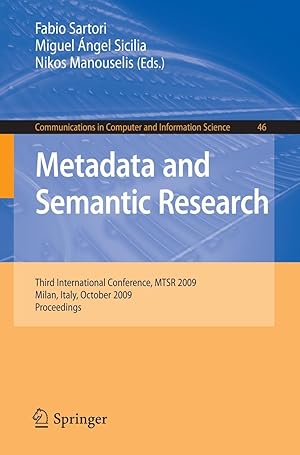 Image du vendeur pour Metadata and Semantic Research mis en vente par moluna