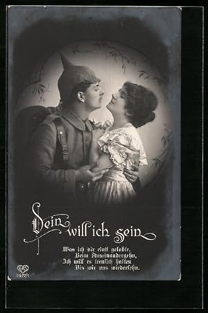 Bild des Verkufers fr Ansichtskarte Soldatenliebe, Sein will ich sein - Abschied und Versprechen zum Verkauf von Bartko-Reher