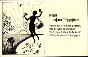 Bild des Verkufers fr Gedicht Scherenschnitt Ansichtskarte / Postkarte Rosen auf den Weg gestreut, Glck lacht allerwegen zum Verkauf von akpool GmbH