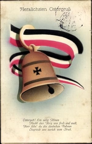 Ansichtskarte / Postkarte Glückwunsch Ostern, Kaiserliche Fahne, Glocke