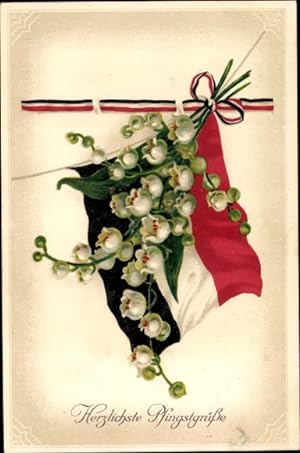 Ansichtskarte / Postkarte Glückwunsch Pfingsten, Kaiserliche Fahne, Maiglöckchen