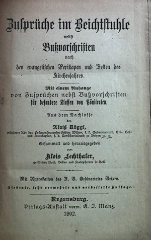 Imagen del vendedor de Zusprche im Beichtstuhle nebst Buvorschriften nach den evangelischen Perikopen und Festen des Kirchenjahres. a la venta por books4less (Versandantiquariat Petra Gros GmbH & Co. KG)