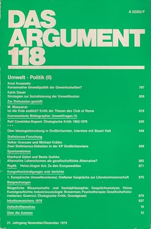 Das ARGUMENT 118 - Umwelt - Politik (II) Zeitschrift für Philosophie und Sozialwissenschaften 21....