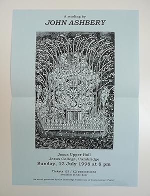 A poster for a reading by John Ashbery in Cambridge on 12 July 1998