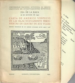 Image du vendeur pour Carta de Americo Vespucio de las Islas Nuevamente Descubiertas en Cuatro de Sus Viajes mis en vente par Robin Bledsoe, Bookseller (ABAA)