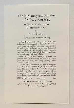 Bild des Verkufers fr The Purgatory and Paradise of Aubrey Beardsley: An Essay and a Narrative Confession in Verse [prospectus] zum Verkauf von George Ong Books