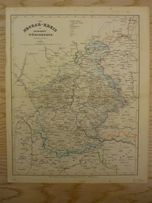Der Neckar-Kreis vom Königreich Würtemberg. Grenzkolor. Stahlstich von Grässl, um 1860. 26 x 20,7...