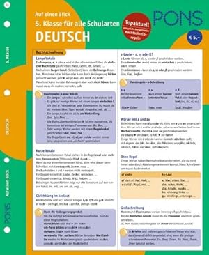 Bild des Verkufers fr PONS Deutsch auf einen Blick - 5. Klasse: kompakte bersicht: Grammatik, Kommunikation, Wortschatz und Aussprache nachschlagen zum Verkauf von Smartbuy