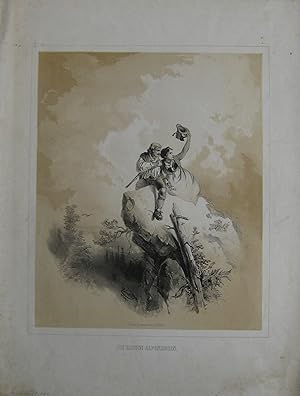 Die ersten Alpenrosen. Tonlithographie.