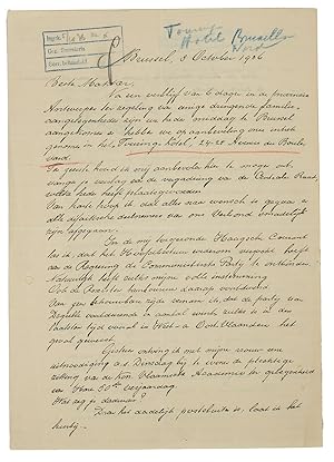 Two autograph letters to Horace Gybland Oosterhoff.Brussels, 3 October and 7 October 1936. Folio....