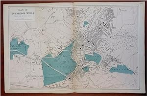 Tunbridge England Detailed City Plan Parks RR Station 1881 Bacon & Weller map
