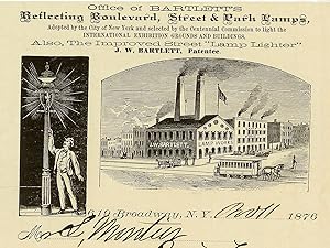 Immagine del venditore per AMERICAN INVENTOR -- JOSEPH BARTLETT PENS A LETTER ON HIS STUNNING BARTLETT STREET LAMP COMPANY LETTERHEAD venduto da Gerard A.J. Stodolski, Inc.  Autographs