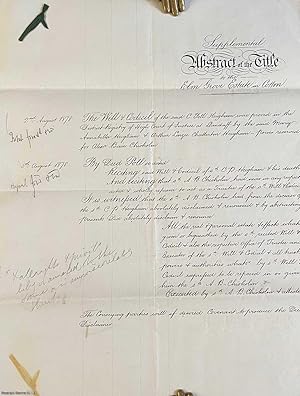 Bild des Verkufers fr Elm Grove Estate at Cotton, Suffolk. Handwritten supplemental abstract of title, dated 1878, to The Elm Grove Estate at Cotton, Suffolk, following the death of C. Pell Heigham, recording Deed of Disclaimer by Alex Bain Chisholm as trustee. Two handwritten sheets of watermarked paper, tied in the left corner with green ribbon and neatly folded. zum Verkauf von Cosmo Books