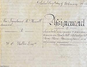 Image du vendeur pour Indenture of Assignment of Lease, dated 1914, transferring (assigning) land and property known as Birds Hill, Aldridge Road, Perry Barr, Birmingham to Walter Osborne Wallis from the Trustees of Councillor Henry Hossell. The former home of Henry Hossell being built on land previously in the ownership of the Honorable Augustus Cholmondeley Gough-Calthorpe of Perry Hall. Two sheets, entirely handwritten on vellum with five signatures, witness signatures, stamps and five (intact) seals. mis en vente par Cosmo Books