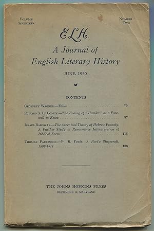 Seller image for ELH: A Journal of English Literary History: Volume Seventeen, June 1950, Number Two for sale by Between the Covers-Rare Books, Inc. ABAA