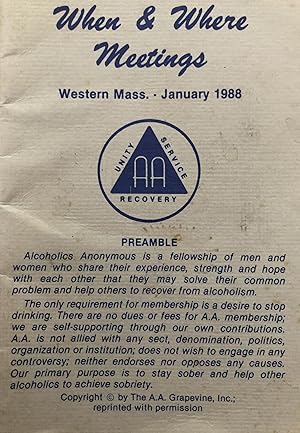Western Massachusetts A.A. Meeting Schedule for January, 1988