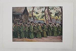 "Mortimer MENPES : Procession of archers" Lithographie originale entoilée d'après une peinture de...