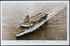 Ship Postcard H.M.S. Courageous With Aeroplane Landing Real Photo