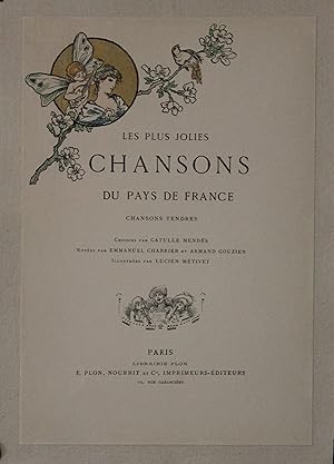 "LES PLUS JOLIES CHANSONS DE FRANCE" Gravure originale entoilée pour l'introduction du recueil il...